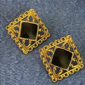 Gold & Black Enamel Earrings